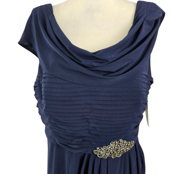 Alex Evenings Navy Blue Beaded Ruched Gown Size 16P Elegant Evening Maxi Dress - Picture 7 of 15
